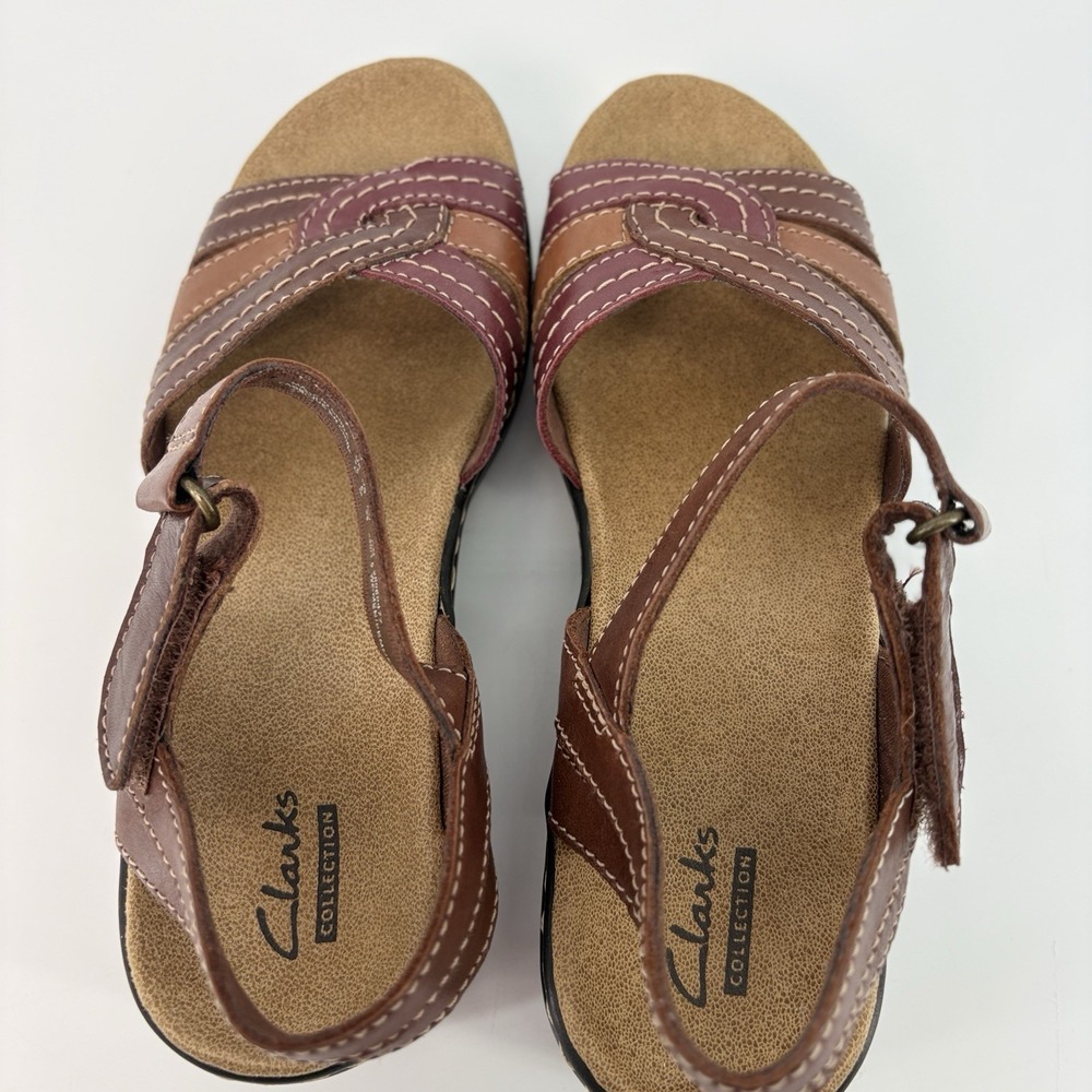 Clarks Collection Women's Sz 6 Brown Leather Adjustable Comfort Walking Sandals - Picture 10 of 13